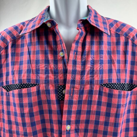 Robert Graham Shirt Men's 2XL Red and Blue Plaid Serial Number 046732 - Picture 2 of 6